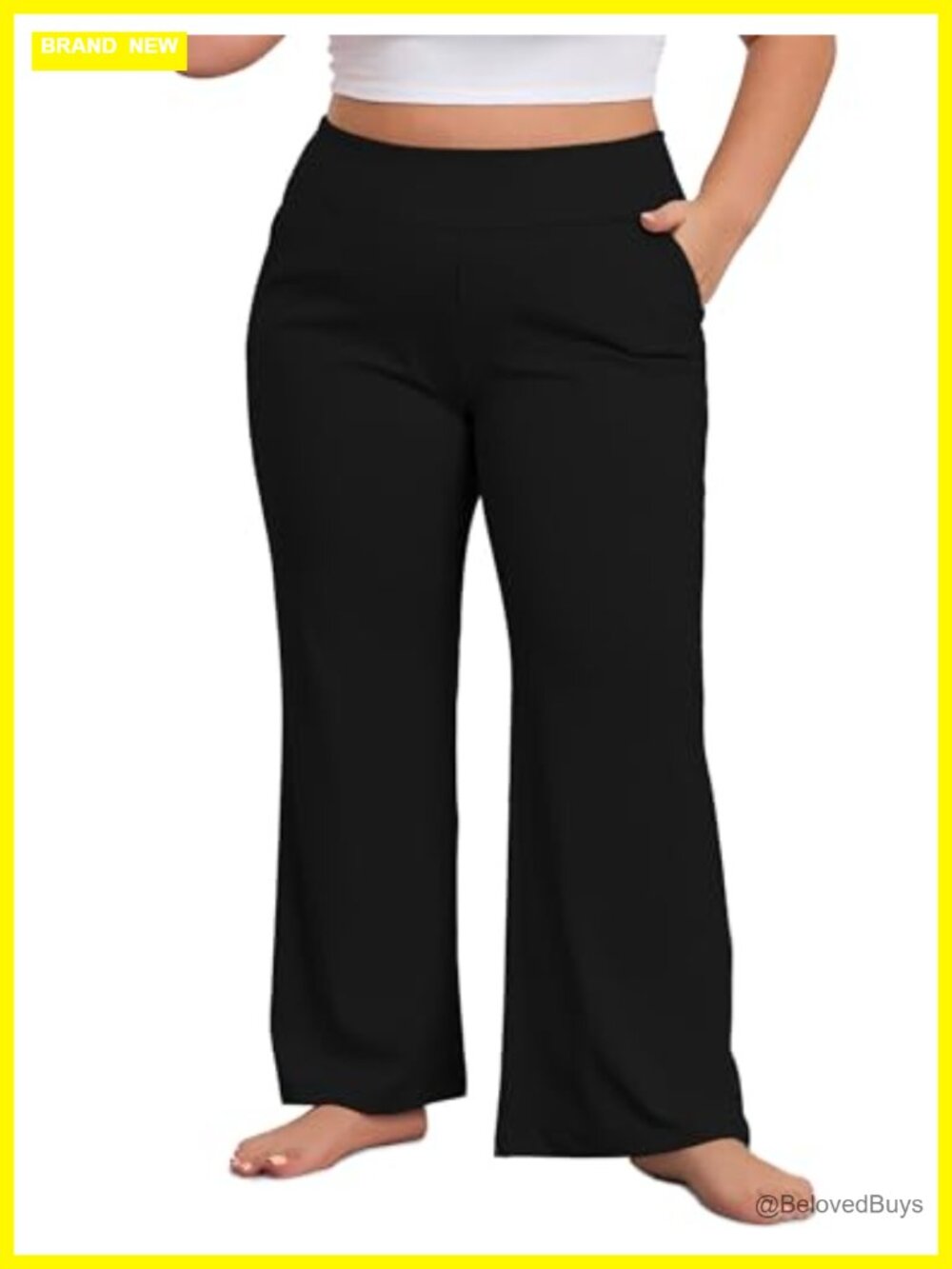 Plus Size Wide Leg Yoga Pants High Waist Straight Leg Pull On Trousers